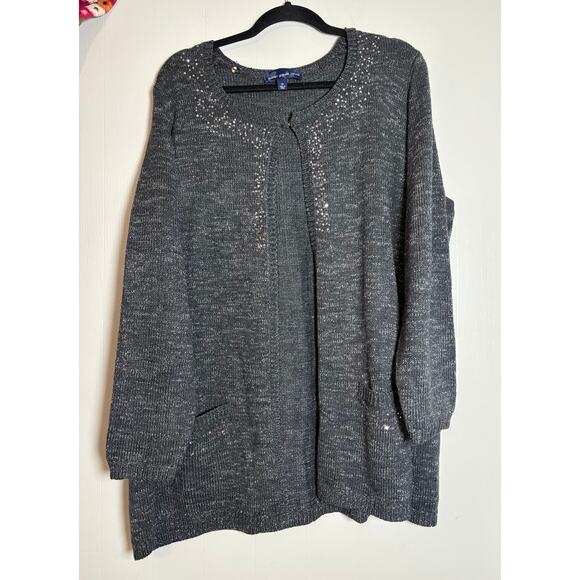 Susan Graver Sweaters - Susan Graver Style 1X Long Sleeve Open Front Sequin Embellished Cardigan Sweater